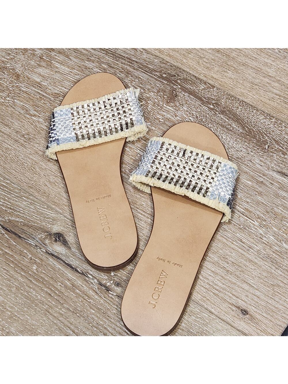 J Crew Sandals Women Flat Sandals ITALY Woven Beachy Boho Minimalist Gold 7.5